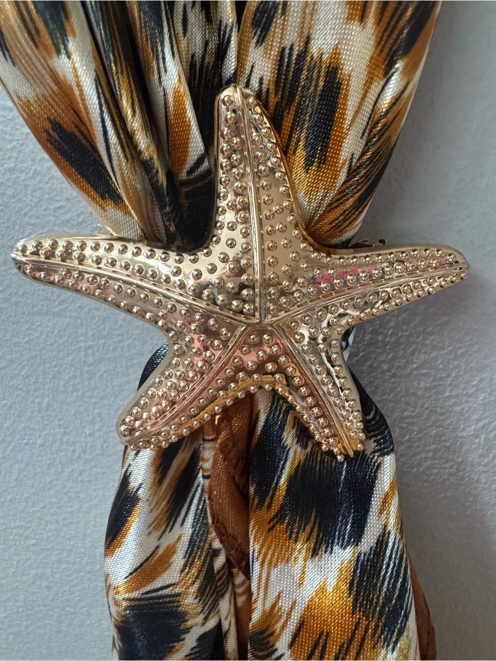 Faux Satin Animal-Print Scarf in Brown, Black & White and Starfish Clip
